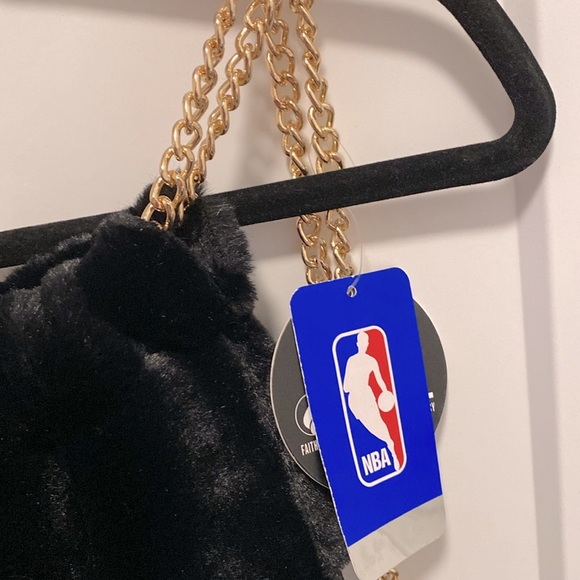 NWT [NBA] FISLL Golden State Warriors Black Faux Fur Sheer Mesh Backpack - Picture 7 of 8